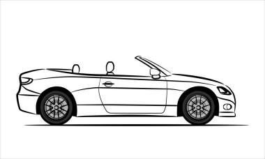 Modern spor araba Cabriolet, soyut siluet beyaz arka planda. El yapımı modern süper araba silueti. Araç simgeleri görünümü. 