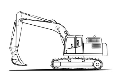 Toprak hareket eden ticari araç için çizilmiş bir hidrolik kazıcı çizgisi. Ağır kepçe inşaat makineleri ekipman konsepti. Soyut toprak taşıyıcı, kazıcı. Craler kazıcı satır simgesi. 