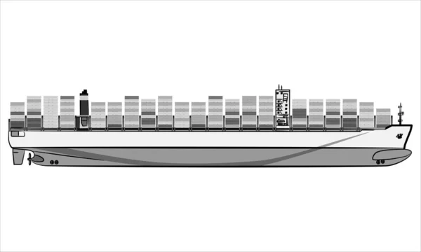 Line Art Illustration Cargo Ship Carrying Containers Modern Global Cargo — Stock vektor