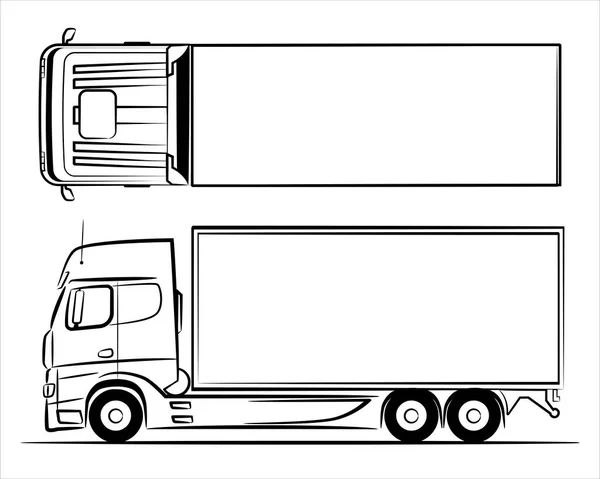 Hand Drawn Line Art Truck Car Outline Vector Truck Lorry — Stockfoto