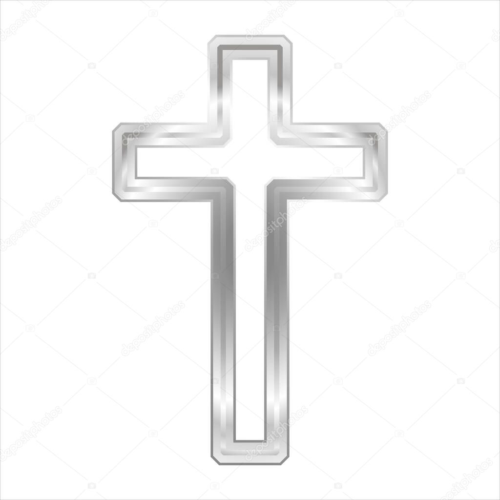 Silver Christian cross. Religious design template, a symbol of faith. Realistic illustration  isolated on white background