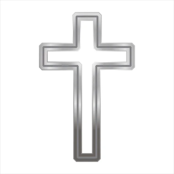 银质基督教十字架宗教设计模板 信仰的象征 在白色背景上孤立的实际矢量说明 — 图库矢量图片