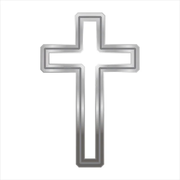 Silver Christian Cross Religious Design Template Symbol Faith Realistic Vector — Stock Vector