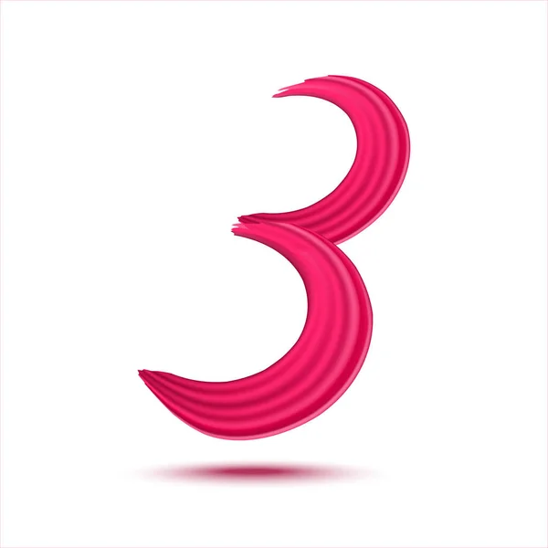 Number Realistic Red Paint Brush Strokes Numbers Isolated White Background — Stok Vektör