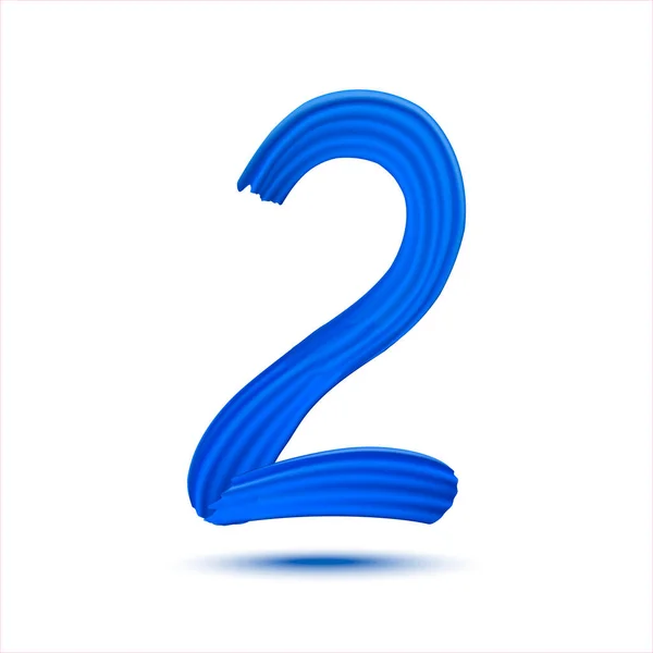 Number Realistic Blue Paint Brush Strokes Numbers Isolated White Background — Stok Vektör