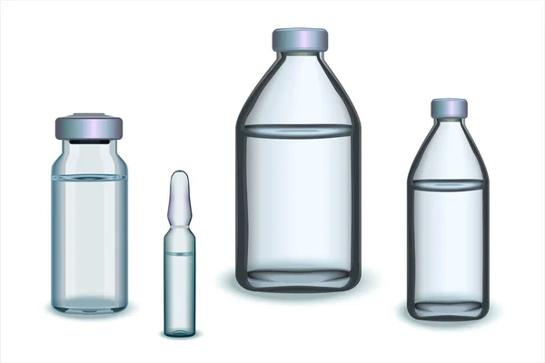 Small Medicine Various Extracts Bottle Set Realistic Mock Glass Bottles — Stockvektor