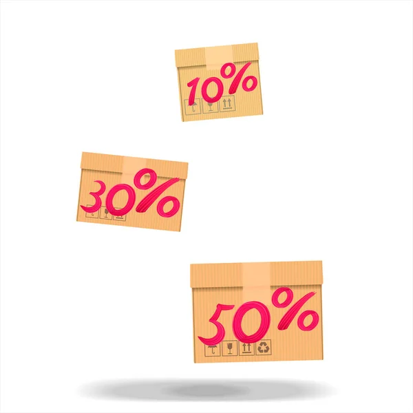 Set of Discount numbers box. Discount special offer symbols. 10%, 30% and 50% sale percent signs. Red numbers on boxes.  Simple illustration isolated on white background for delivery, promotion,design