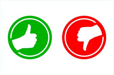 Green and red likes and dislikes symbol. Hand drawn  speech bubbles with thumbs up and down. Like and dislike symbols in sketchy style. Pointing gesture hands. Vector EPS 10
