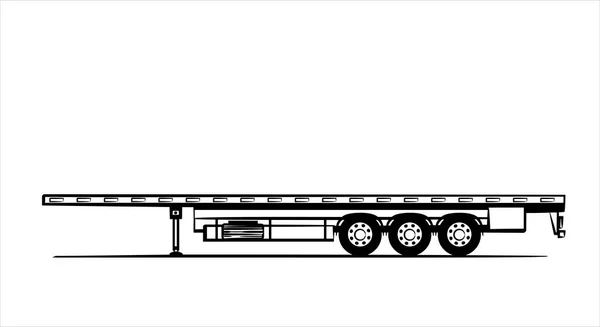 American Flatbed Trailer Truck Abstraktní Silueta Bílém Pozadí Low Bed — Stockový vektor