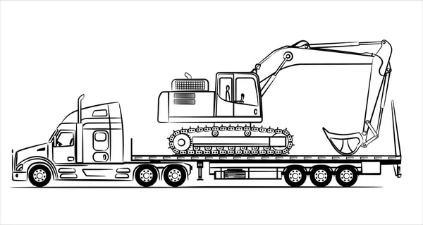 American Flatbed Trailer Truck Abstract Silhouette White Background Hand Drawn — Stockvector