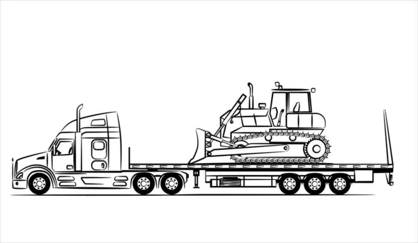 American Flatbed Trailer Truck Abstract Silhouette White Background Hand Drawn — Stock fotografie