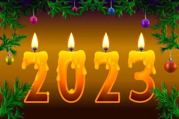 Burning Candles Dark Background Number 2023 New Year Concept Happy — Stock Vector