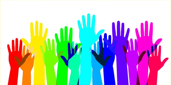 Beyaz Arka Planda Izole Edilmiş Renkli Gönüllü Kalabalık Elleri Birçok — Stok fotoğraf