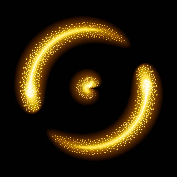 輝く黄金のライトのセット 夜に花火のライトを回転させます 黄色い火花が光る円を形成します 光るヘビを撃つ メリークリスマスグリーティングカードデザイン — ストック写真