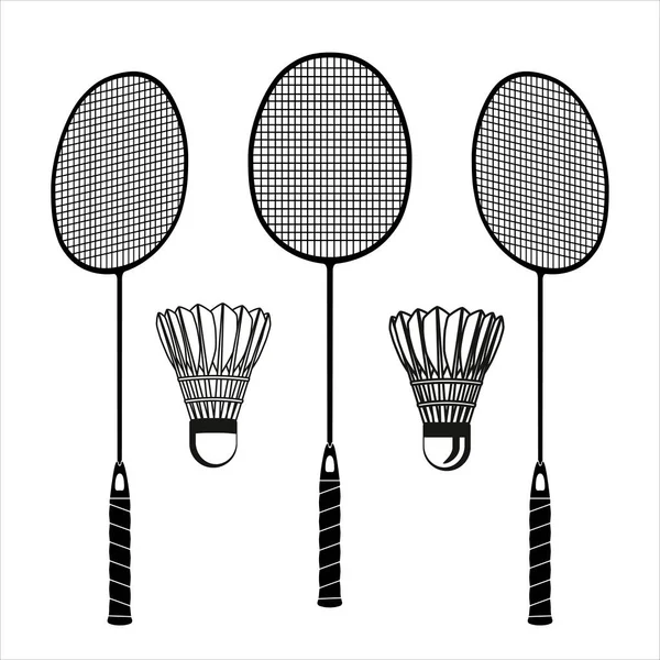 Três Badminton Raquete Shuttlecock Silhuetas Pretas Ilustração Plana Isolada Fundo — Fotografia de Stock