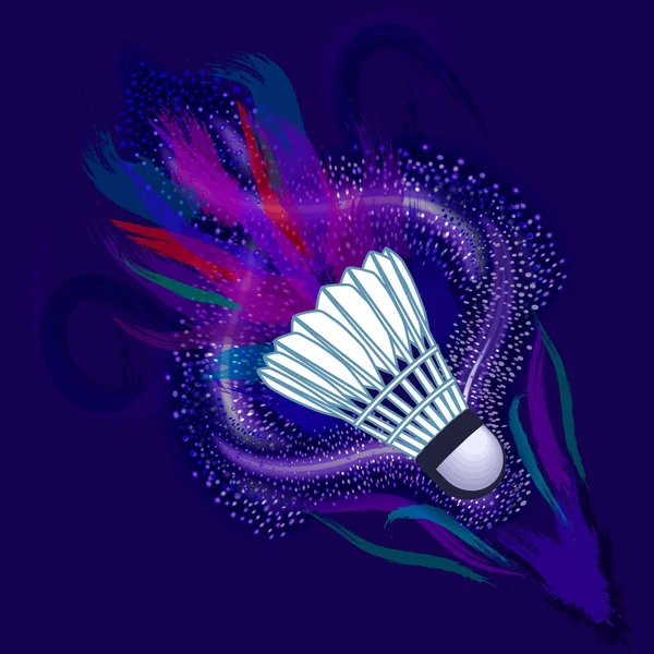 Colored air flows from movement shuttlecock on a dark background.Turbulence around the shuttlecock. Badminton equipment to create packaging or promotional materials. Dark blue background