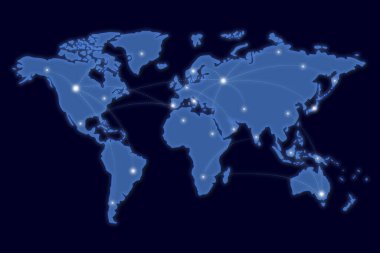Dünya Haritası. Küresel iletişim, takas, seyahat ve ulaşım. 