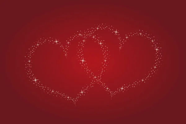 两个相连的心脏在红色背景下发光的矢量图解。EPS10. — 图库矢量图片#