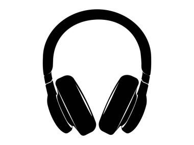 Beyaz arka planda siyah kablosuz kulaklıkların vektör klipleri. EPS dosyası.