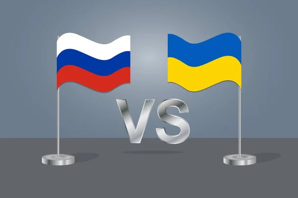 Ruská a ukrajinská vlajka stojí proti sobě. Vektorová ilustrace. EPS10. — Stockový vektor