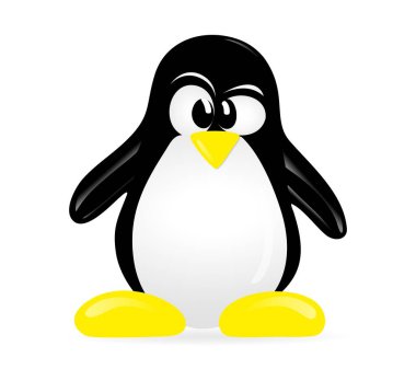 Editable vector picture of penguin. Standing penguin with funny serious emotion.