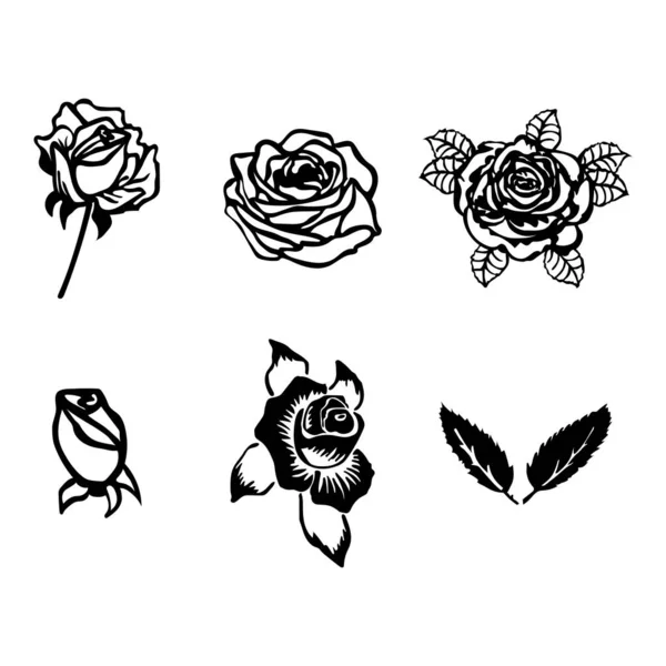 Ilustración Vectorial Rosas Clipart Conjunto Iconos Editables — Vector de stock