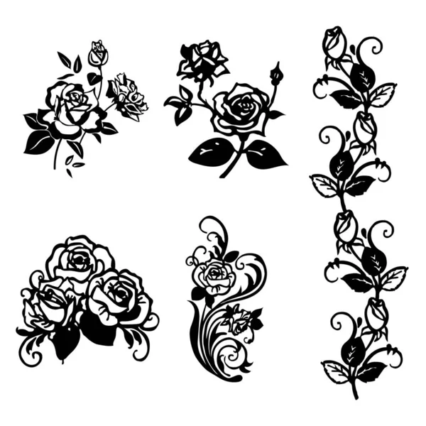 Ilustração Vetorial Rosas Clipart Conjunto Ícones Editáveis — Vetor de Stock