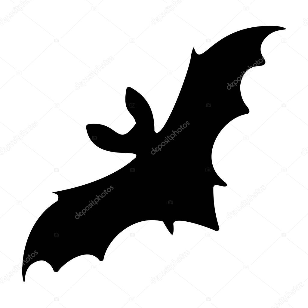 Black silhouette of the bat in vector on white background.