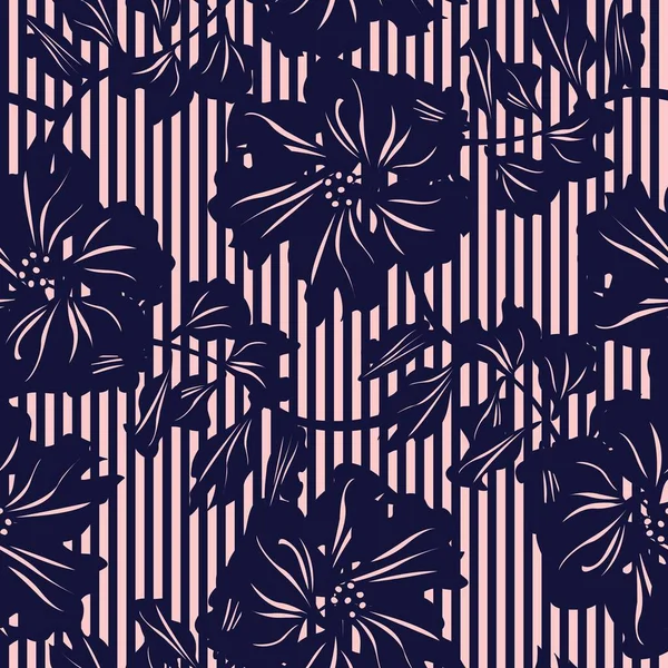 Květinový Bezešvý Vzor Pruhovanými Texturami Pro Módní Textil Grafiku — Stockový vektor
