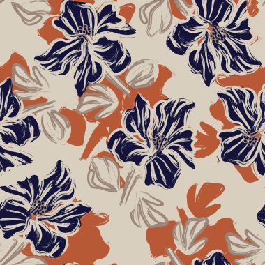 Çiçek fırçası darbeleri moda baskıları, grafikler, arka planlar ve el sanatları için pürüzsüz desen