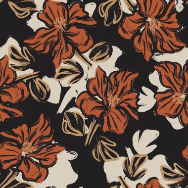 Çiçek fırçası darbeleri moda baskıları, grafikler, arka planlar ve el sanatları için pürüzsüz desen