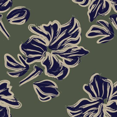 Çiçek fırçası darbeleri moda baskıları, grafikler, arka planlar ve el sanatları için pürüzsüz desen