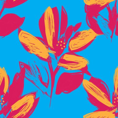 Çiçek fırçası darbeleri moda baskıları, grafikler, arka planlar ve el sanatları için pürüzsüz desen