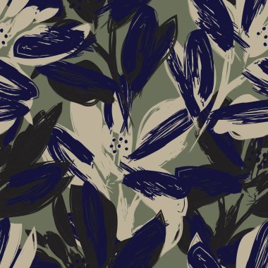 Çiçek fırçası darbeleri moda baskıları, grafikler, arka planlar ve el sanatları için pürüzsüz desen