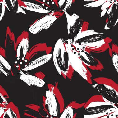Çiçek fırçası darbeleri moda baskıları, grafikler, arka planlar ve el sanatları için pürüzsüz desen