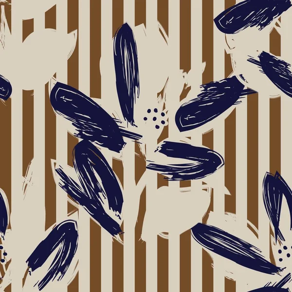 Квітковий Безшовний Візерунок Смугастими Текстурами Модного Текстилю Графіки — стоковий вектор