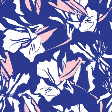 Çiçek fırçası darbeleri moda tekstil, grafik, arka plan ve el sanatları için pürüzsüz desen arka planı