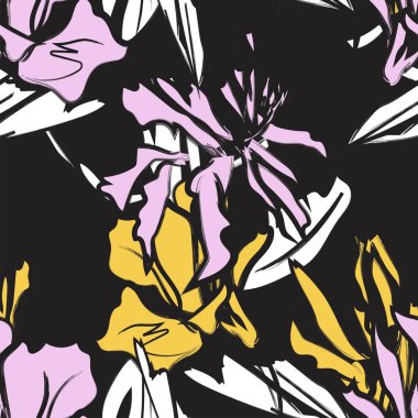 Çiçek fırçası darbeleri moda tekstil, grafik, arka plan ve el sanatları için pürüzsüz desen arka planı