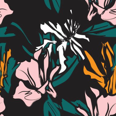 Çiçek fırçası darbeleri moda tekstil, grafik, arka plan ve el sanatları için pürüzsüz desen arka planı