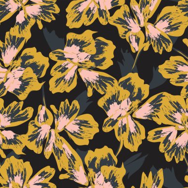 Çiçek fırçası darbeleri moda tekstil, grafik, arka plan ve el sanatları için pürüzsüz desen arka planı