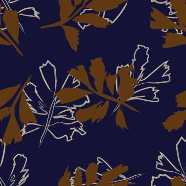 Moda tekstil, grafik ve el sanatları için Tropik Yaprak desenli fırça darbeleri