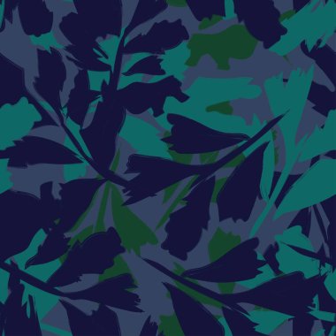 Moda tekstil, grafik ve el sanatları için Tropik Yaprak desenli fırça darbeleri