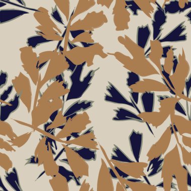 Moda tekstil, grafik ve el sanatları için Tropik Yaprak desenli fırça darbeleri