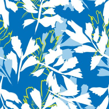 Moda tekstil, grafik ve el sanatları için Tropik Yaprak desenli fırça darbeleri