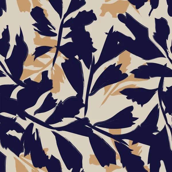Brush Strokes Tropical Leaf Seamless Pattern Design Fashion Textiles Graphics — Stockvektor