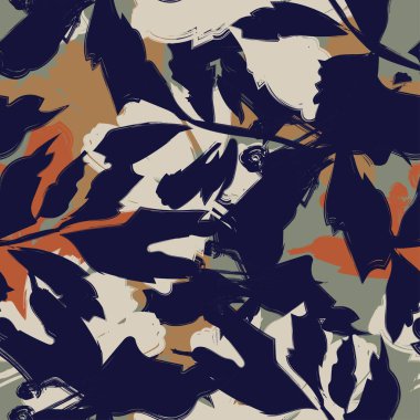 Moda tekstil, grafik ve el sanatları için Tropik Yaprak desenli fırça darbeleri