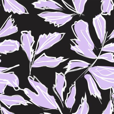 Moda tekstil, grafik ve el sanatları için Tropik Yaprak desenli fırça darbeleri