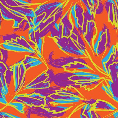 Moda tekstil, grafik ve el sanatları için Tropik Yaprak desenli fırça darbeleri