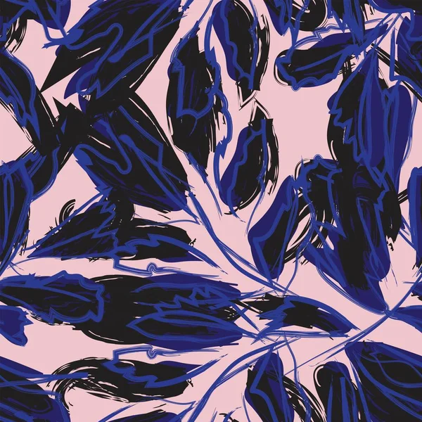 Moda tekstil, grafik ve el sanatları için Tropik Yaprak desenli fırça darbeleri