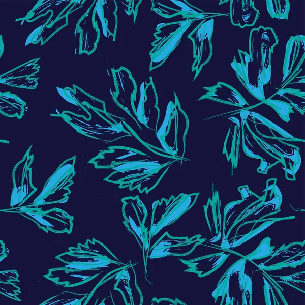 Brush Strokes Tropical Leaf Seamless Pattern Design Fashion Textiles Graphics — Stockový vektor